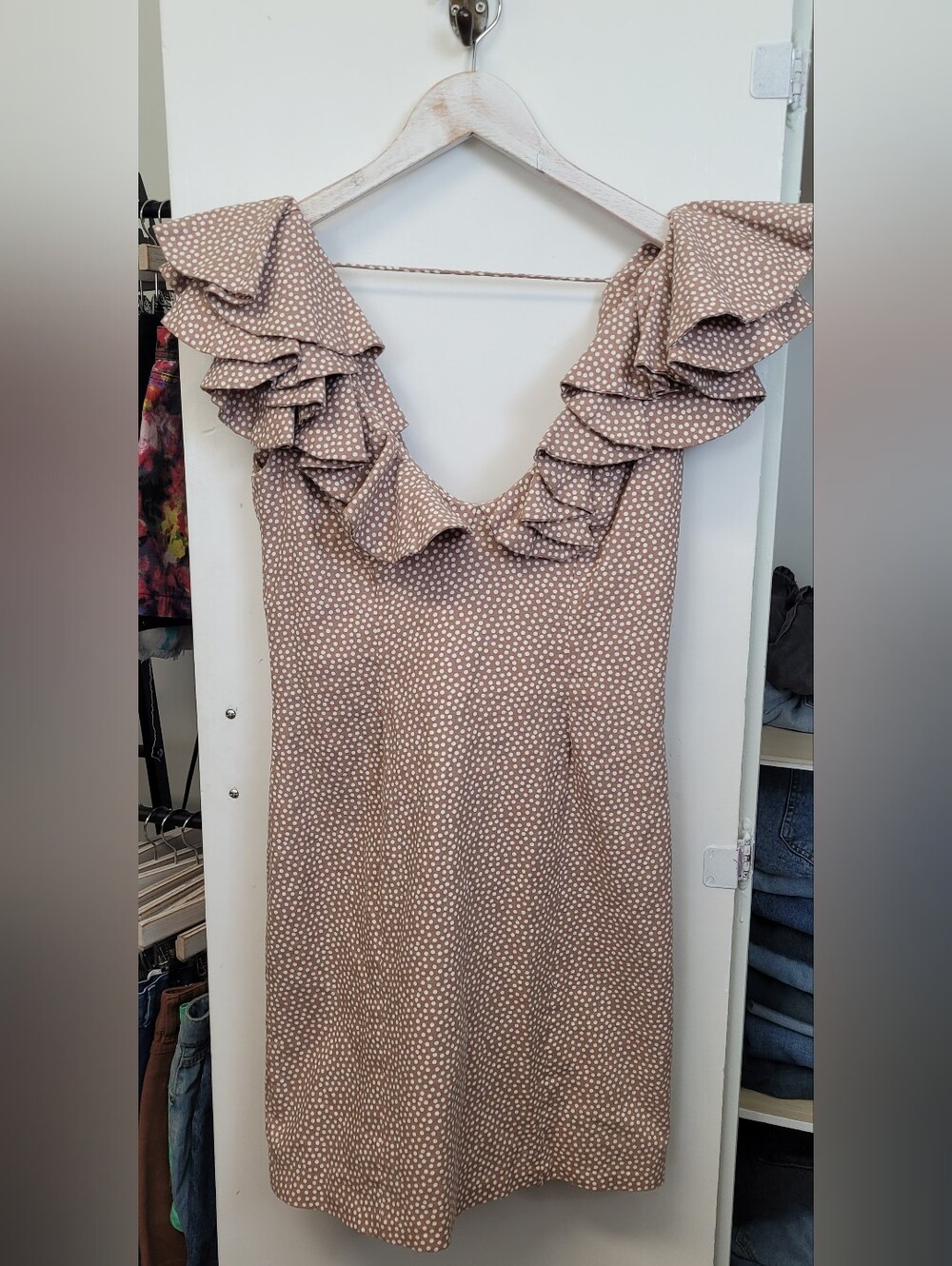 Bardot Taupe Polka Dot Mini Dress